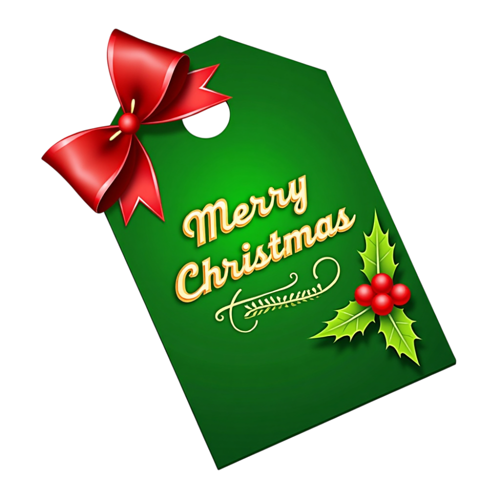 Christmas Gift Tag with Red Bow and Holly Illustration - Christmas Card Day 5
