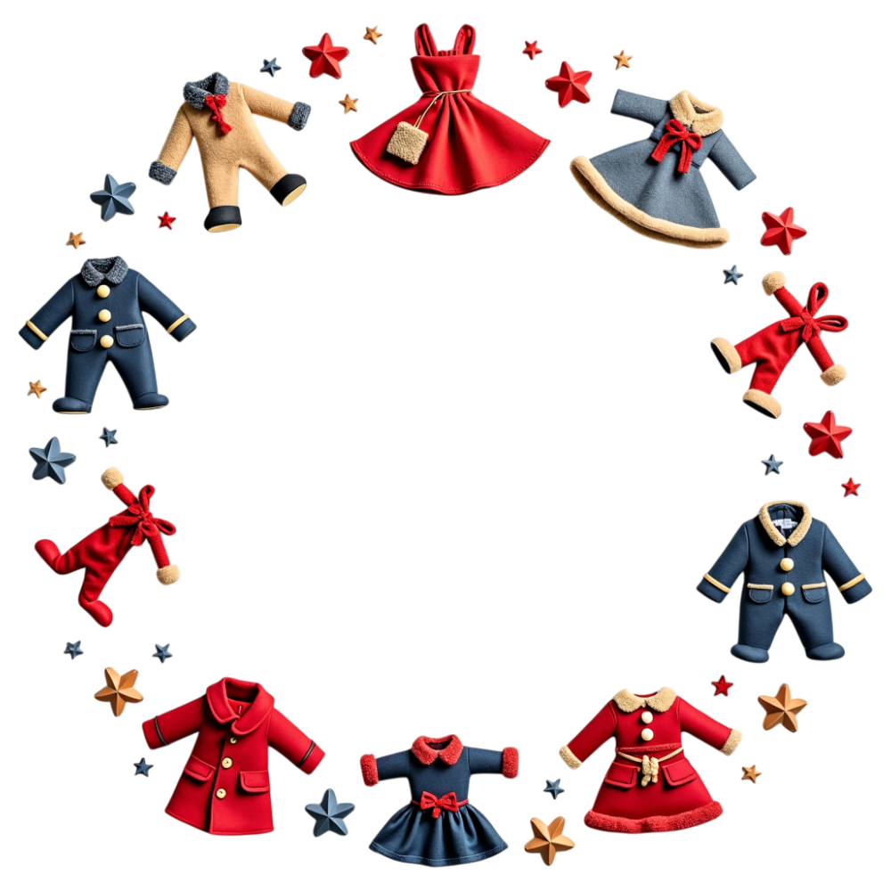 Festive Children's Apparel Frame with Stars on Black - Coats And Toys For Kids Day 14