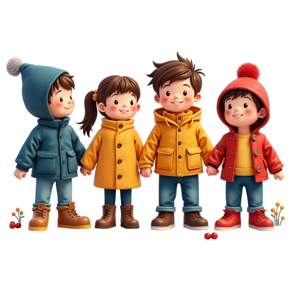 Cheerful Cartoon Children in Autumn Winter Outfits - Coats And Toys For Kids Day 2