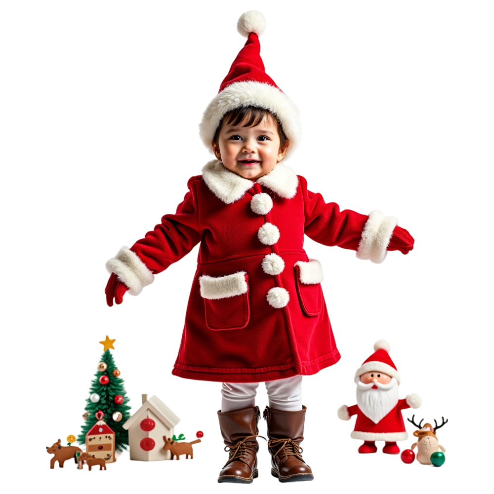 Joyful Toddler in Festive Santa Outfit with Christmas Decorations - Coats And Toys For Kids Day 5