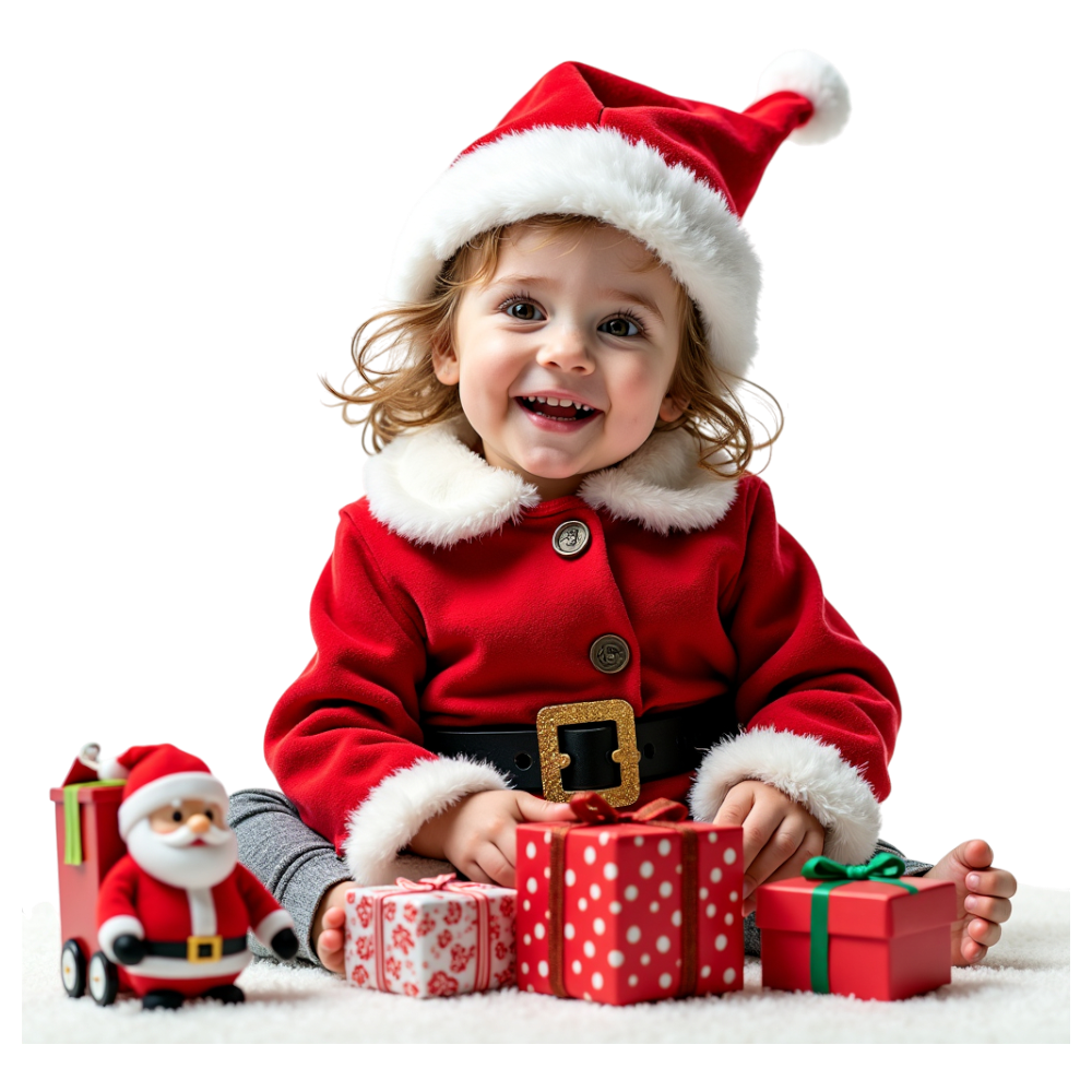 Happy Child Dressed as Santa Claus with Holiday Presents - Coats And Toys For Kids Day 8