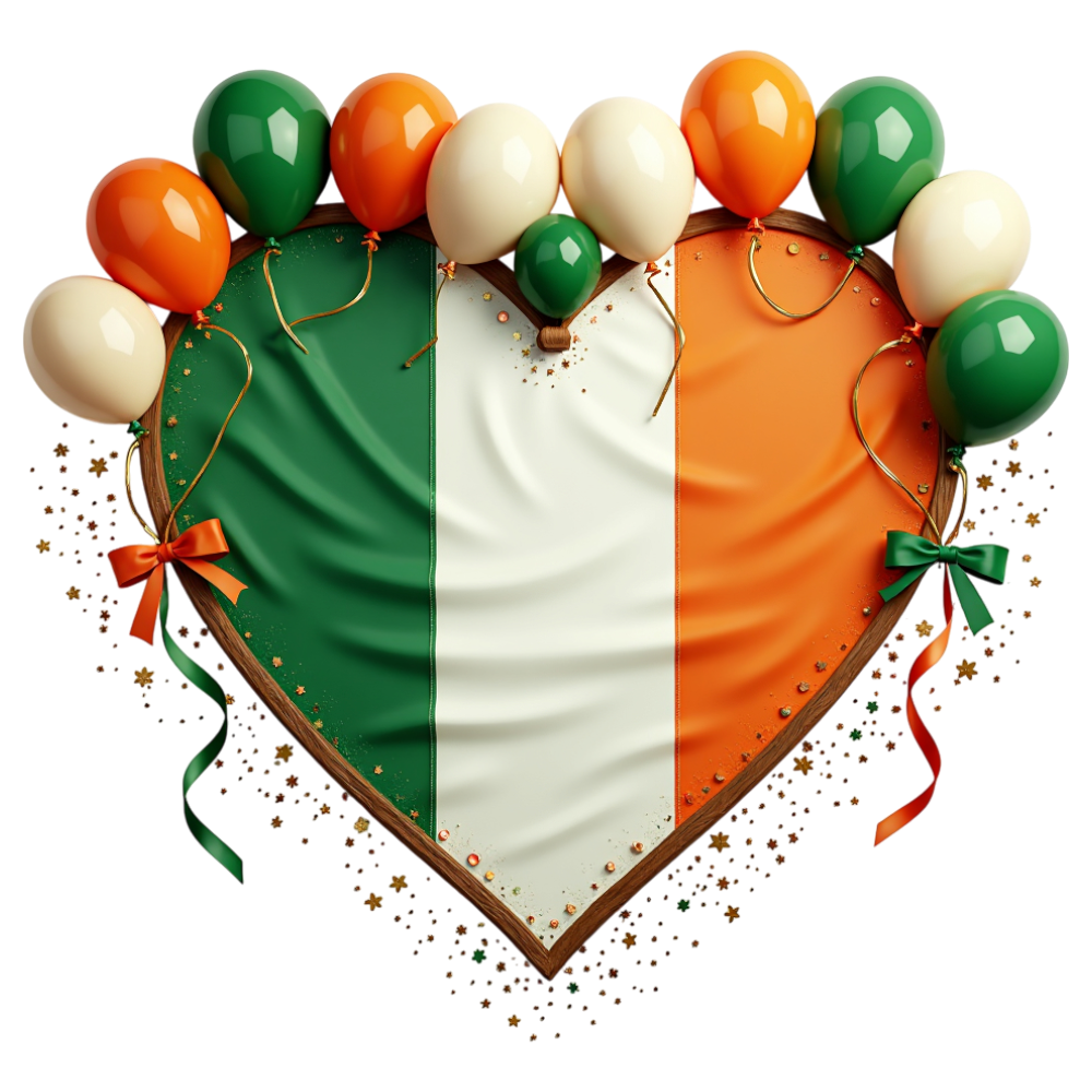 St. Patrick's Day Heart with Ireland Flag, Balloons & Confetti - Constitution Of Ireland 17