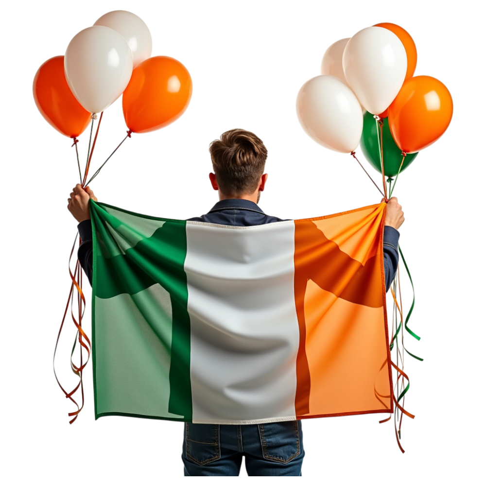 Irish Spirit: Person from behind with National Flag and Tricolor Balloons - Constitution Of Ireland 19