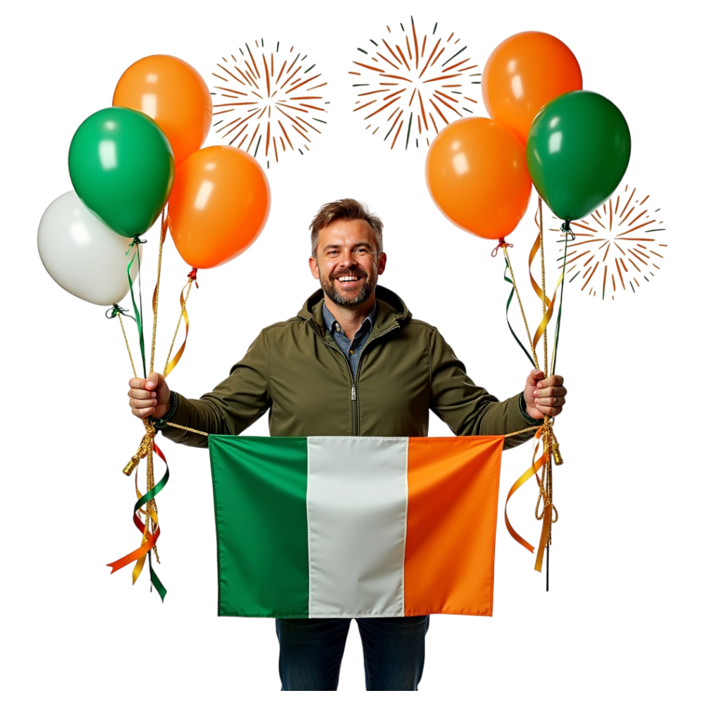Ireland Celebration: Smiling Man with National Flag & Balloons - Constitution Of Ireland 22