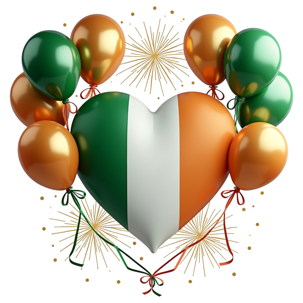 Irish Flag Heart, Green & Orange Balloons, Festive Celebration Design with Gold Accents - Constitution Of Ireland 3