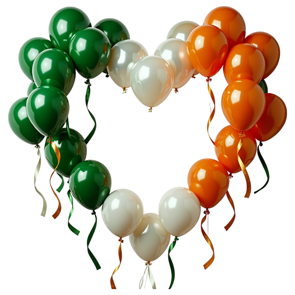 Green White Orange Balloons Arranged as Heart Shape - Constitution Of Ireland 30