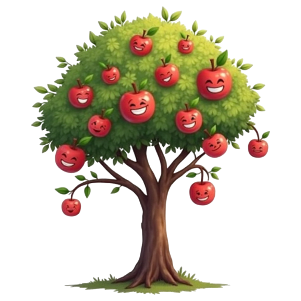 Cartoon Apple Tree with Smiling Fruit Faces - Eat A Red Apple Day 20