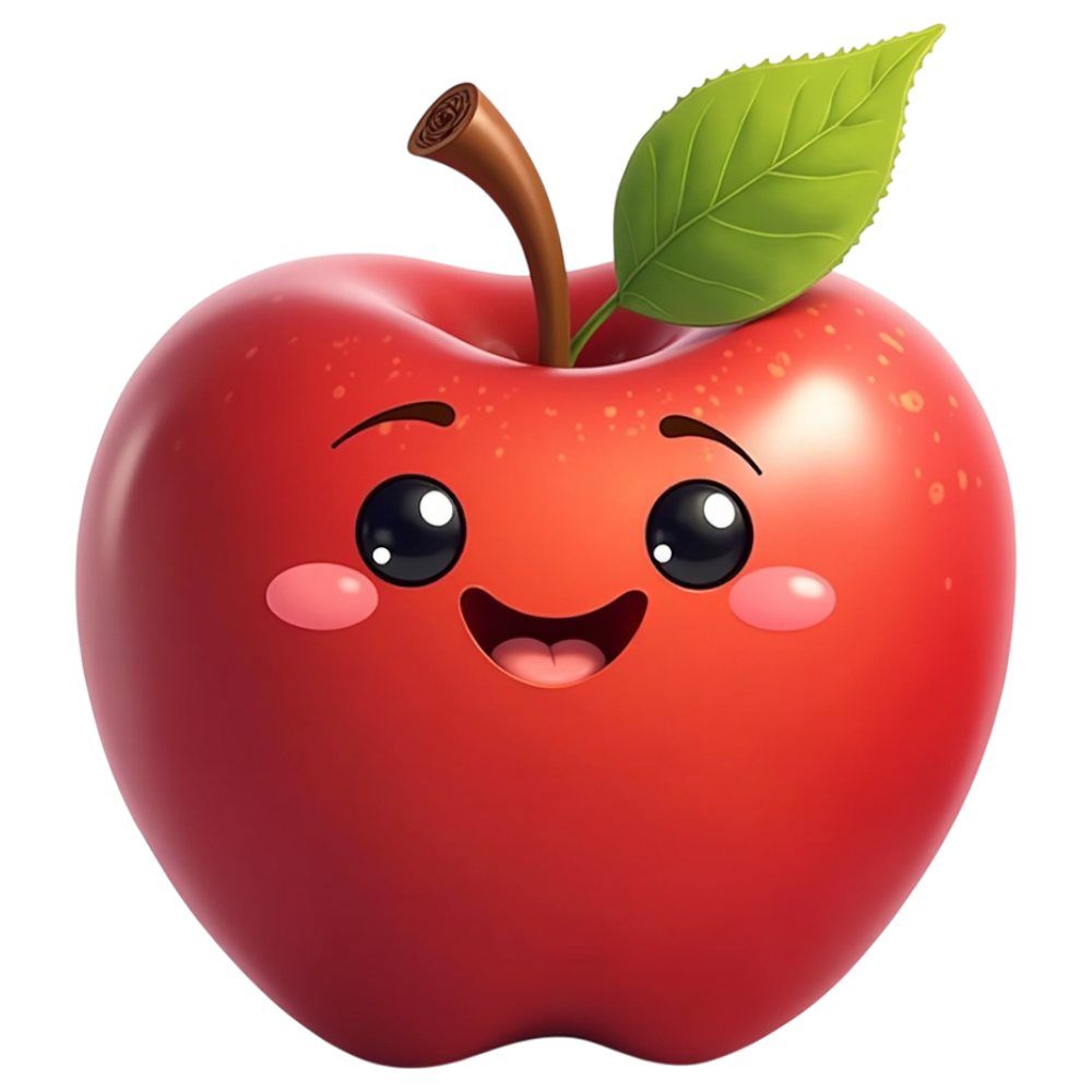 Cheerful Red Apple Character with Leaf and Stem Illustration - Eat A Red Apple Day 21