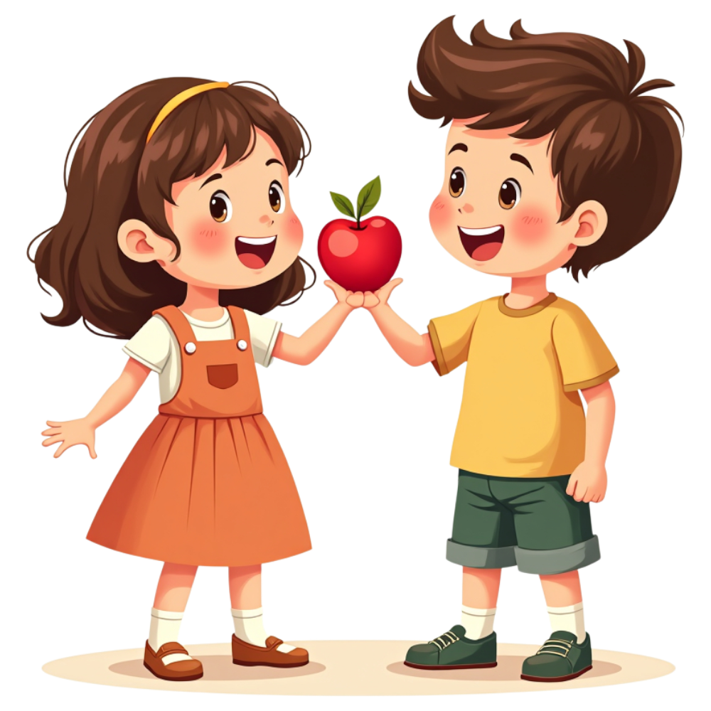 Happy Children Sharing a Red Apple, Promoting Healthy Eating and Friendship - Eat A Red Apple Day 25
