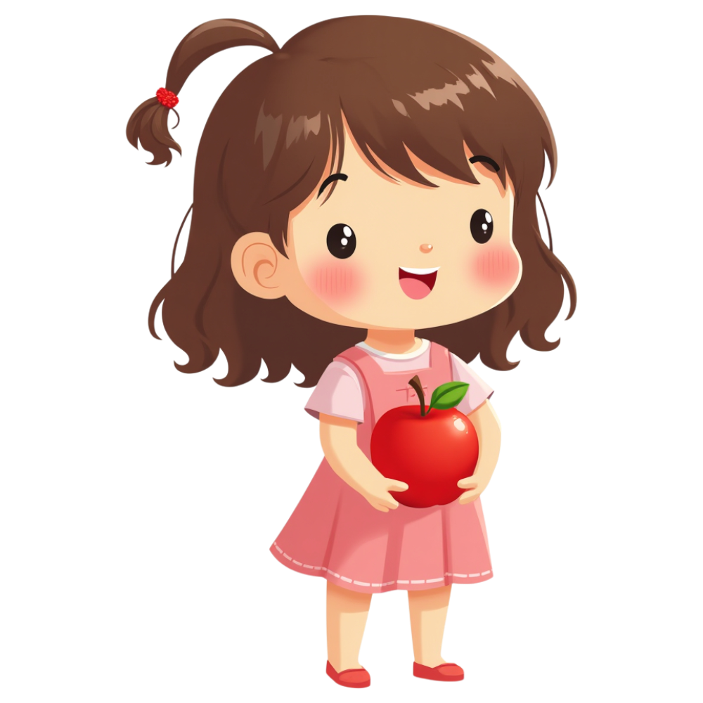 Smiling Child Cartoon Holding a Ripe Red Apple - Eat A Red Apple Day 42