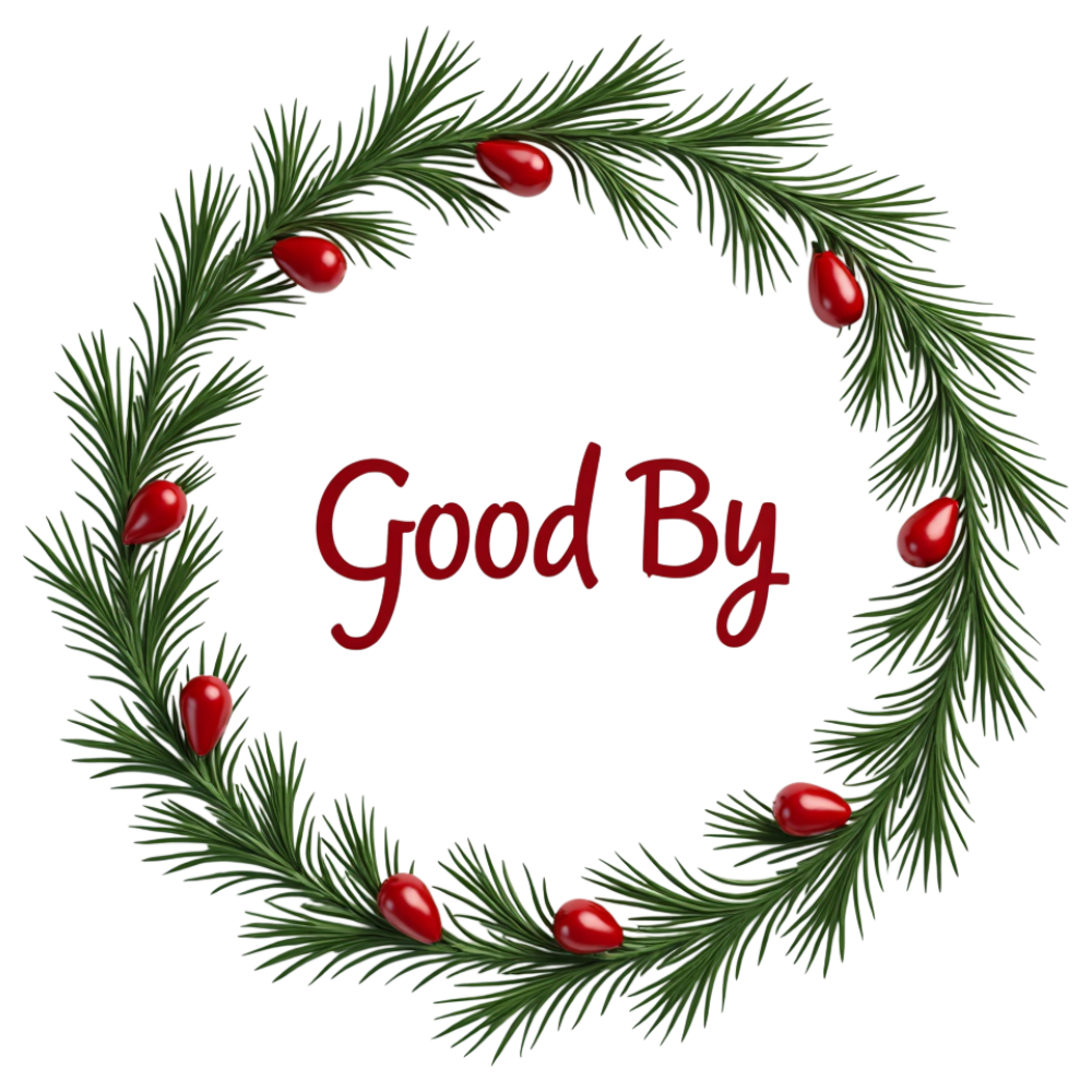 Winter Wreath with Red Berries and 'Good By' Text - Falling Needles Family Fest Day 1