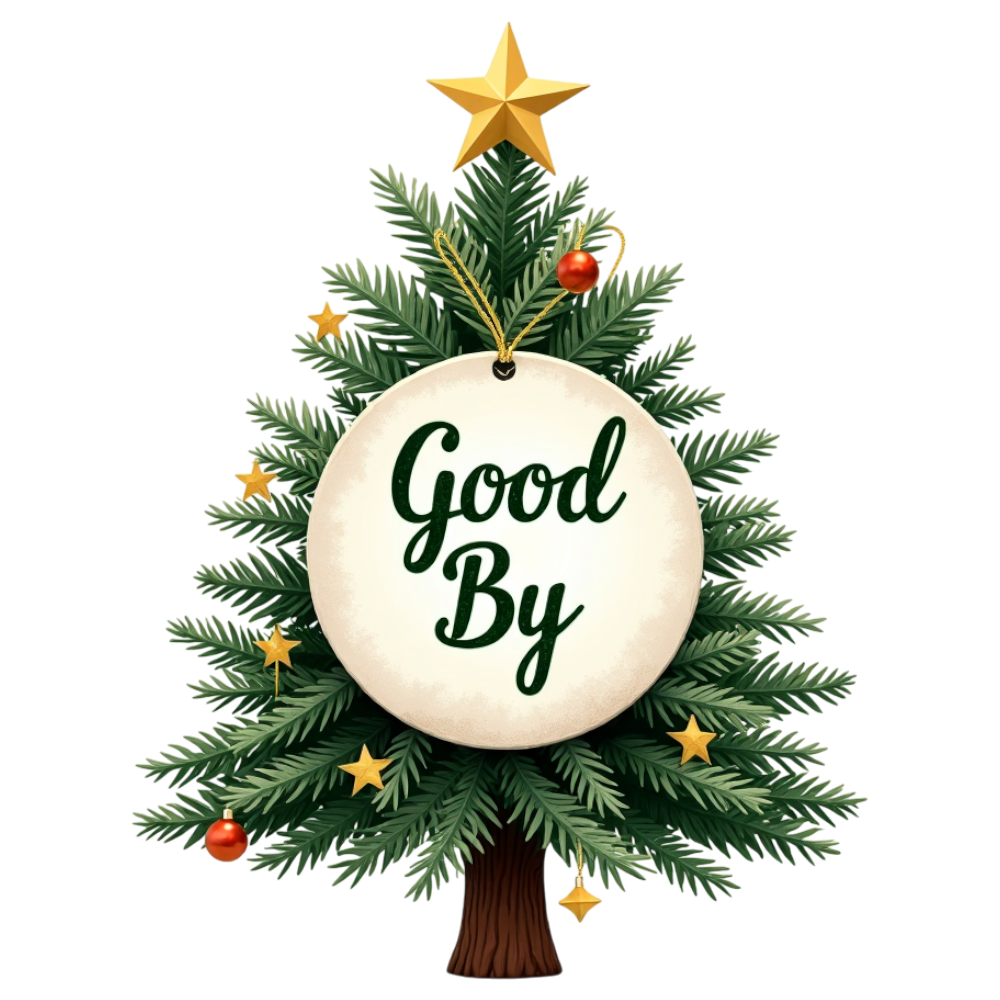 Festive Christmas Tree with 'Good By' Message Tag and Star Topper - Falling Needles Family Fest Day 11
