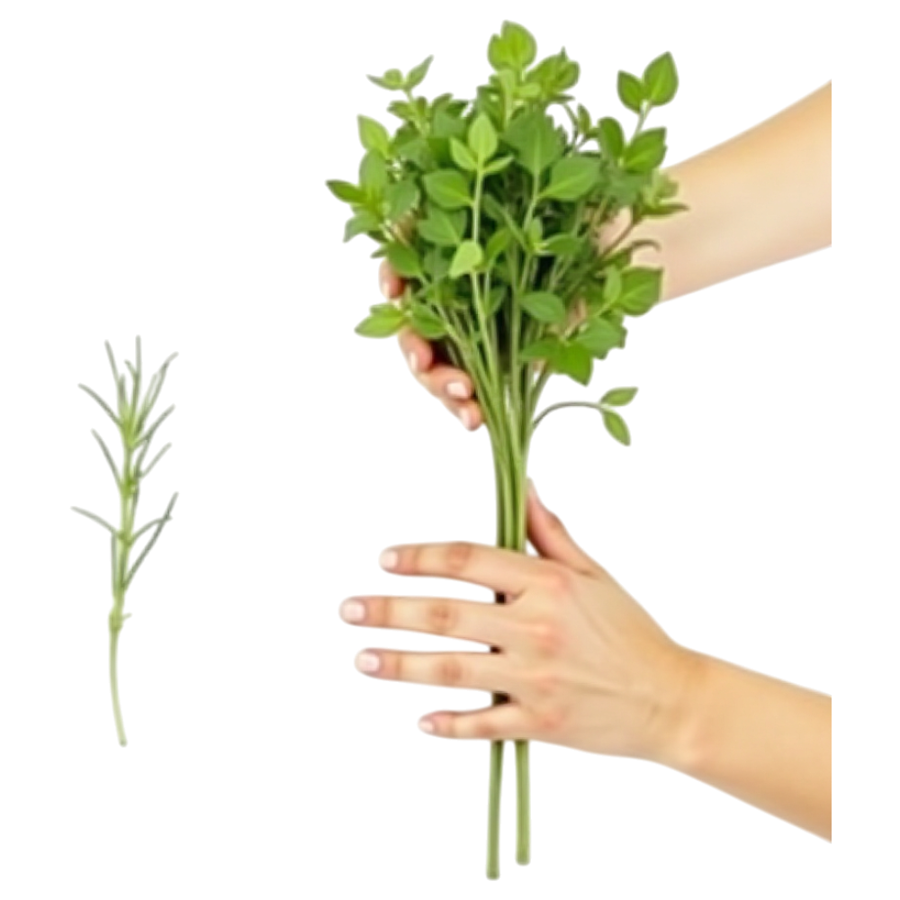 Hands Holding Fresh Green Culinary Herbs Against Dark Background - Falling Needles Family Fest Day 16