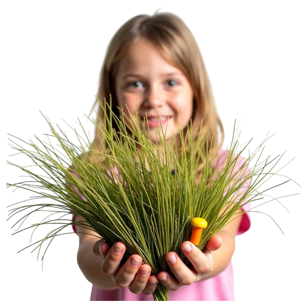 Smiling Child Presenting Green Plant Foliage, Nature's Gift - Falling Needles Family Fest Day 20