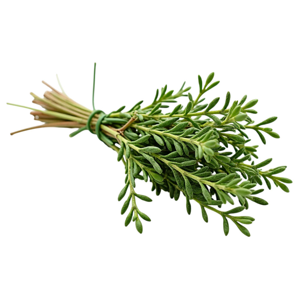 Fresh Thyme Herb Bunch with Green Tie on Black Background - Falling Needles Family Fest Day 22