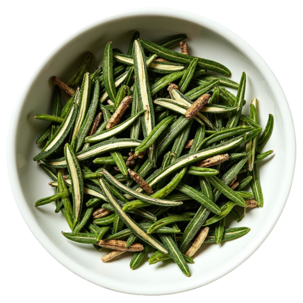 Dried Rosemary Leaves in White Bowl, Top Down View - Falling Needles Family Fest Day 29