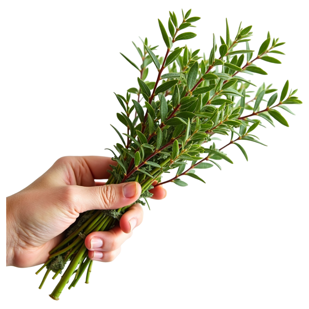 Hand Holding Vibrant Green Herb Sprigs, Fresh Foliage on Black - Falling Needles Family Fest Day 32