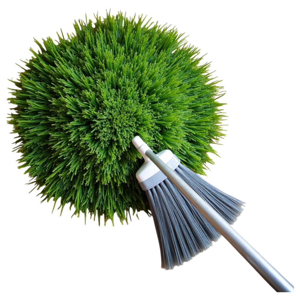 Broom Against Green Artificial Plant Sphere for Home Maintenance - Falling Needles Family Fest Day 38