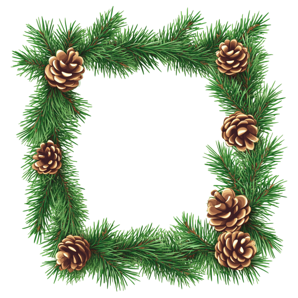Festive Pine Branch Frame with Cones - Evergreen Winter Holiday Border - Falling Needles Family Fest Day 42