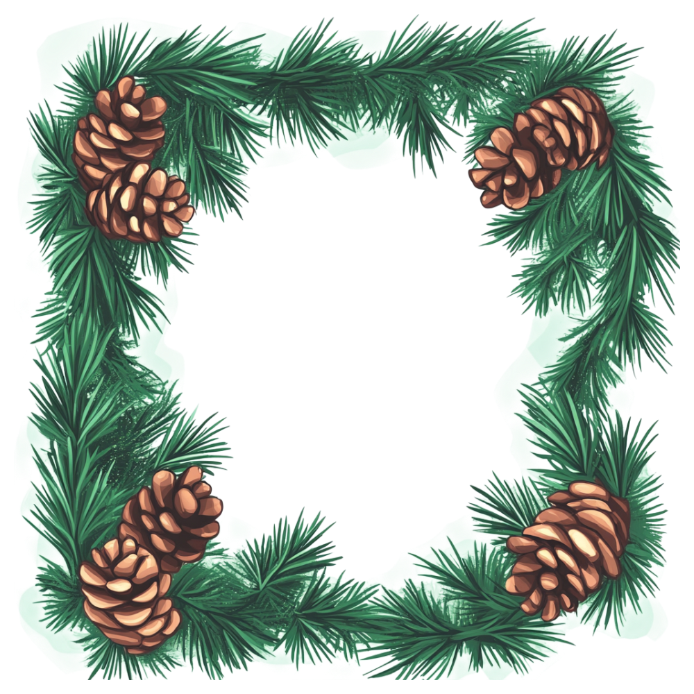 Festive Pinecone Evergreen Frame Border Illustration for Holiday Season Designs - Falling Needles Family Fest Day 43
