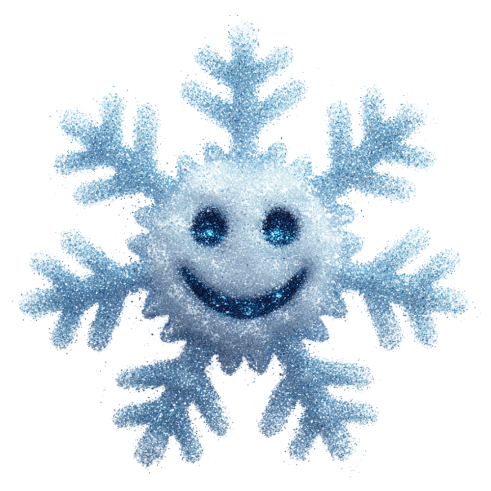 Sparkling Blue Snowflake with Smiley Face on Black - Falling Needles Family Fest Day 44