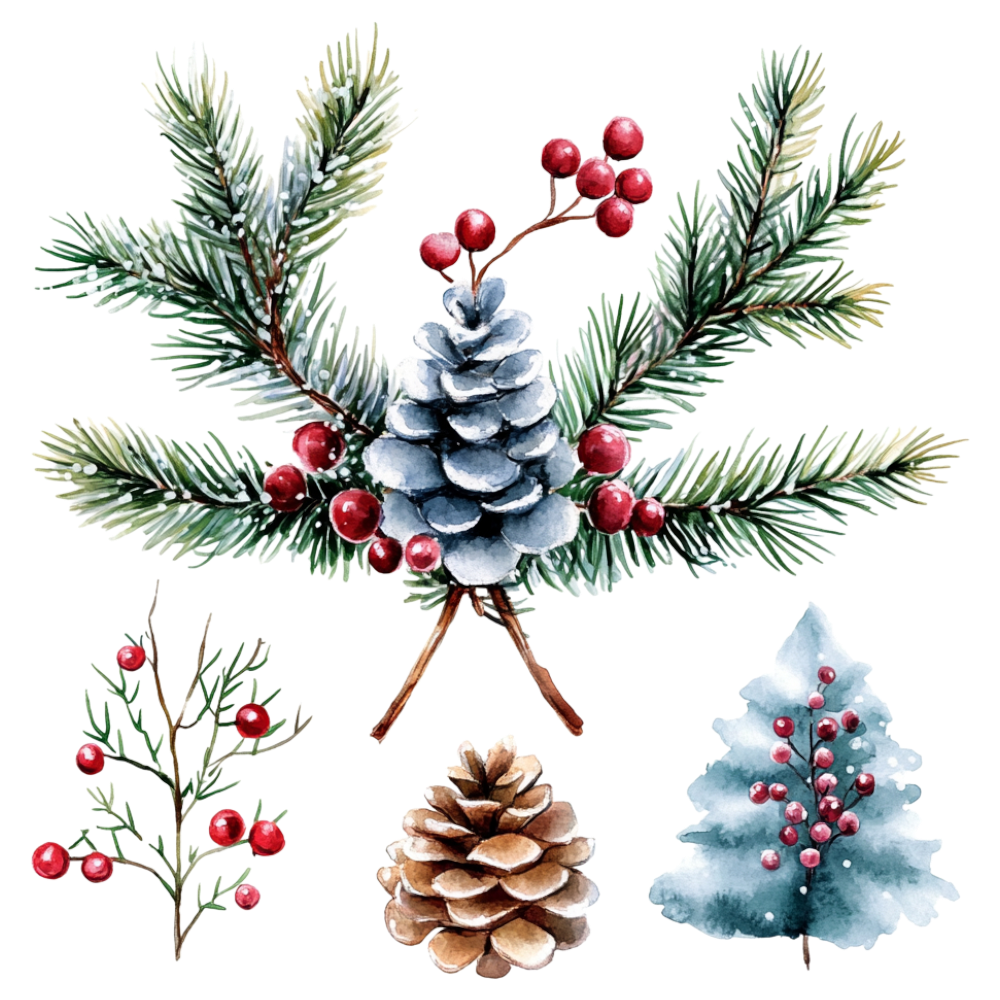 Watercolor Winter Holiday Natural Elements Collection - Falling Needles Family Fest Day 45