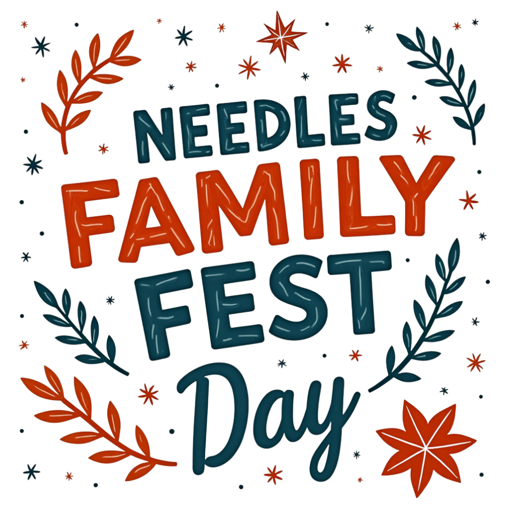 Needles Family Fest Day Lettering with Festive Decor on Black Background - Falling Needles Family Fest Day 5
