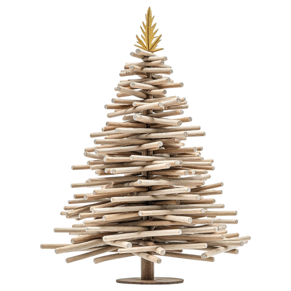 Rustic Wooden Christmas Tree Decoration with Golden Topper. Natural Holiday Festive Ornament. - Falling Needles Family Fest Day 7