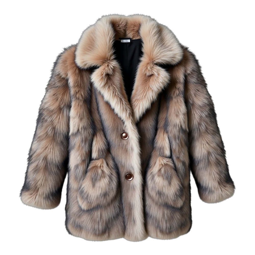 Stylish Faux Fur Coat on Black Background. Luxury Winter Apparel for Fashion and Warmth. - Faux Fur Friday 13