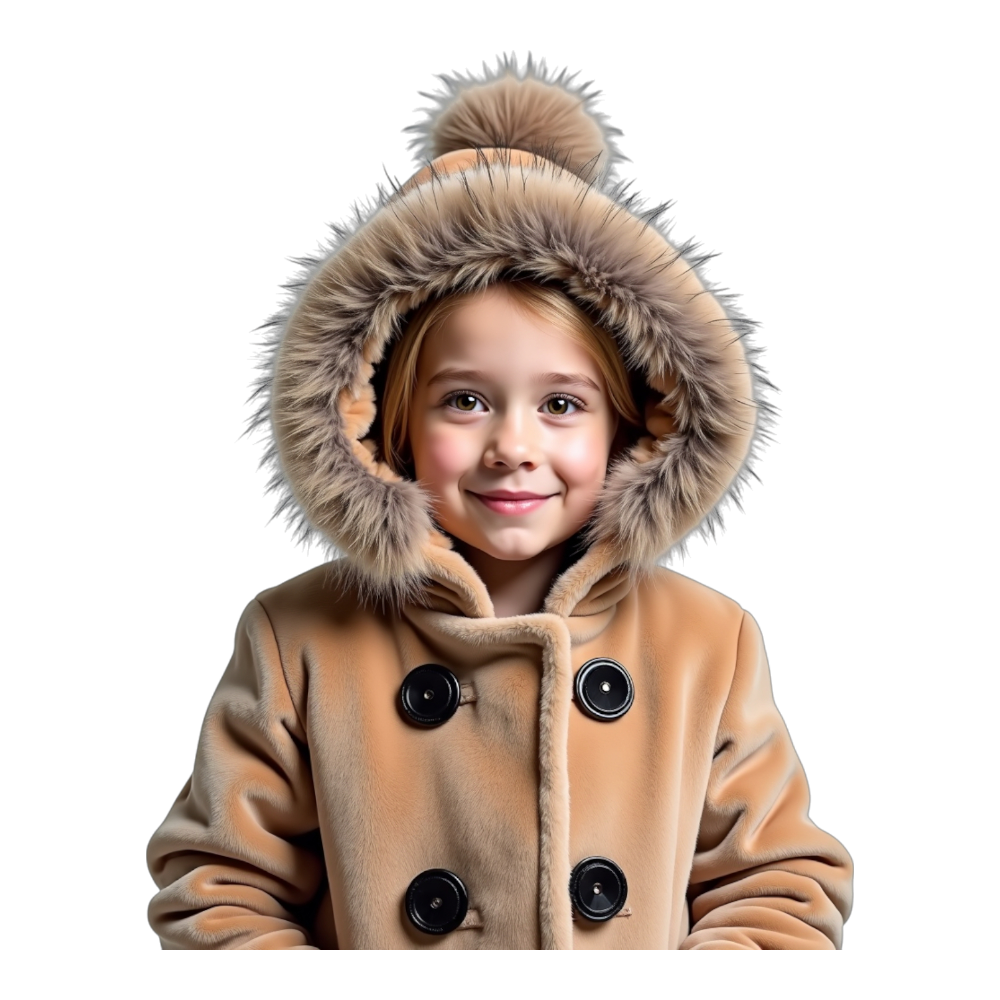 Smiling Little Girl in Warm Winter Coat with Fur-Trimmed Hood. Child's Happy Cold Weather Portrait. - Faux Fur Friday 18