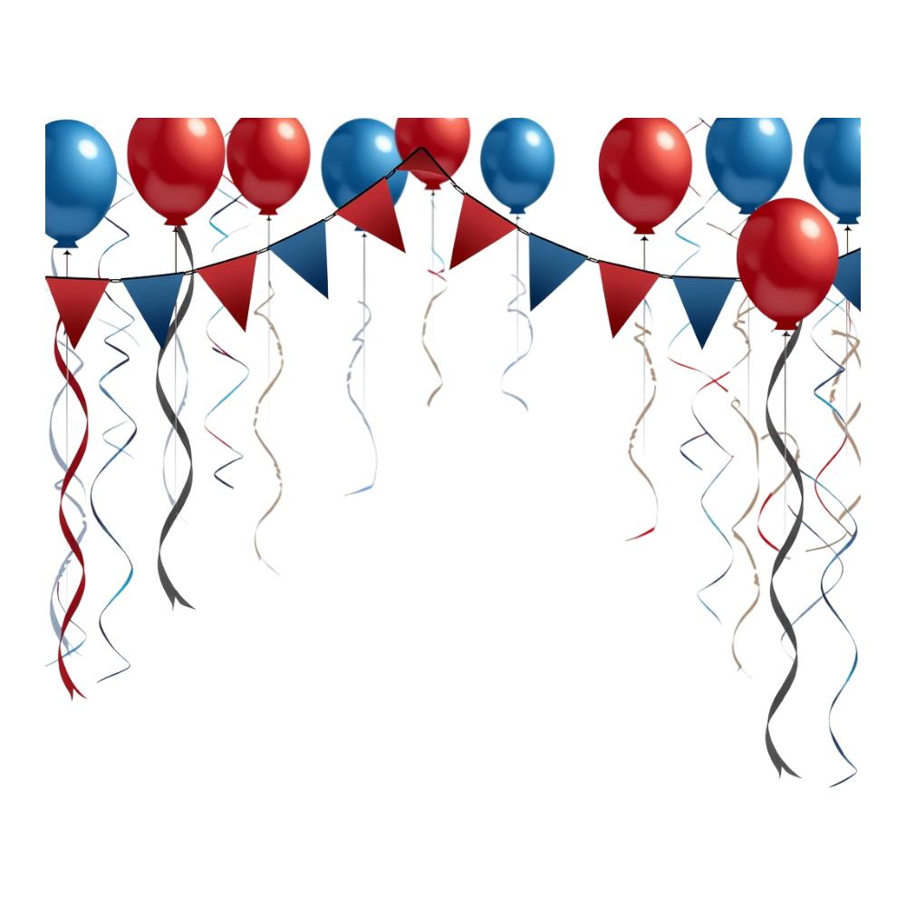 Red and Blue Party Balloons, Banners, and Streamers Decoration - Foundation Of Quito Day 10