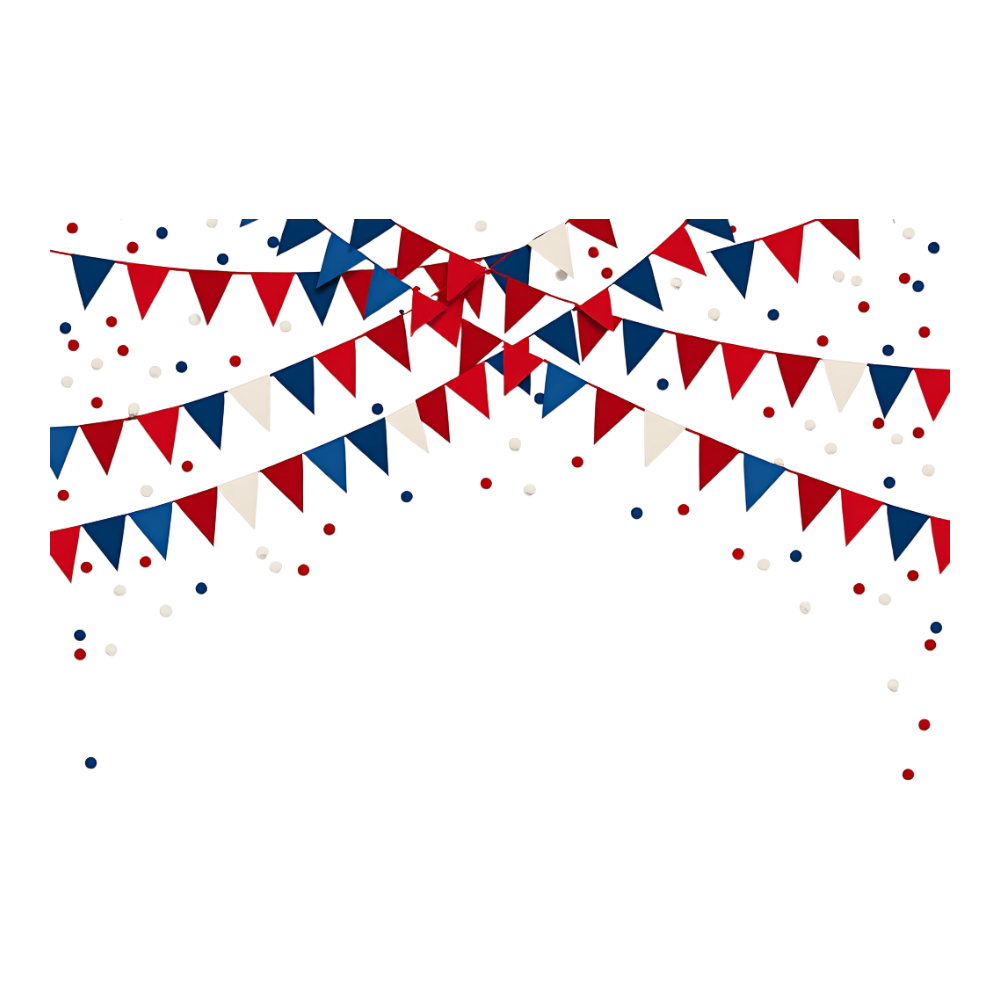 Festive Red White Blue Bunting Flags and Confetti Design. Patriotic Celebration Party Decoration Header Element. - Foundation Of Quito Day 11
