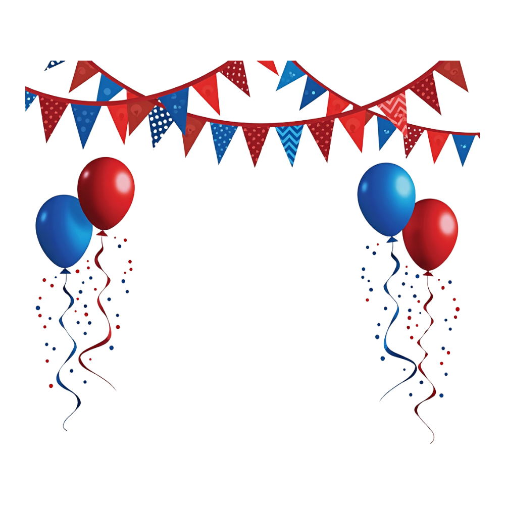 Festive Red and Blue Party Garland with Balloons and Confetti - Foundation Of Quito Day 17