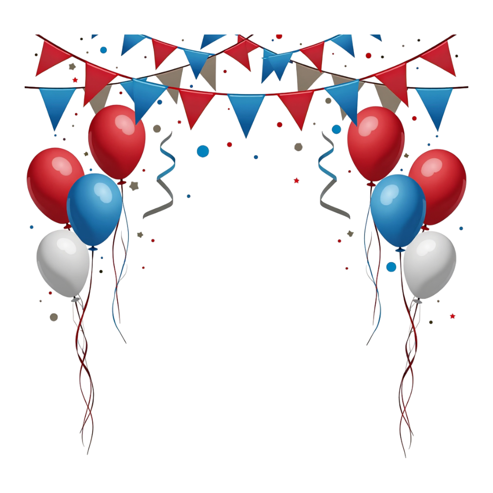 Festive Celebration Arch: Vibrant Red, Blue, White Balloons, Banners & Confetti for Party Decor - Foundation Of Quito Day 18