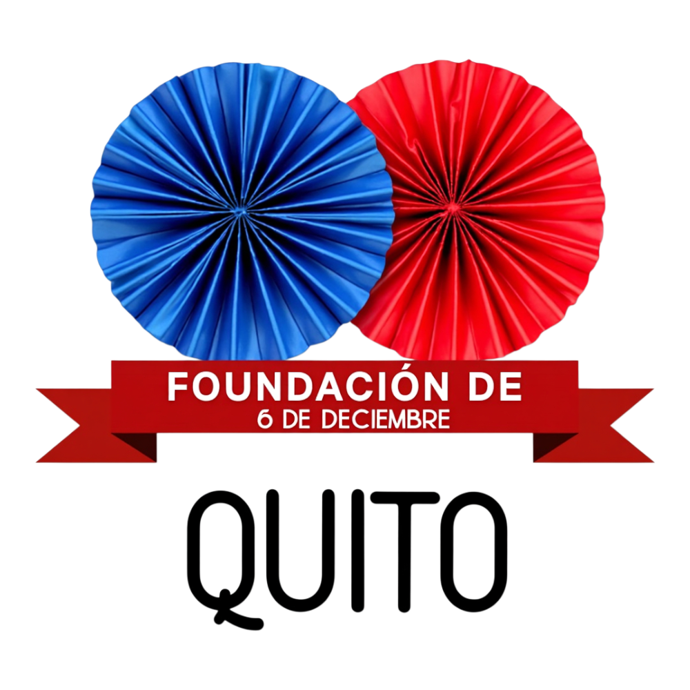 Quito Foundation December 6th Celebration Banner | Blue & Red Decorative Rosettes - Foundation Of Quito Day 24