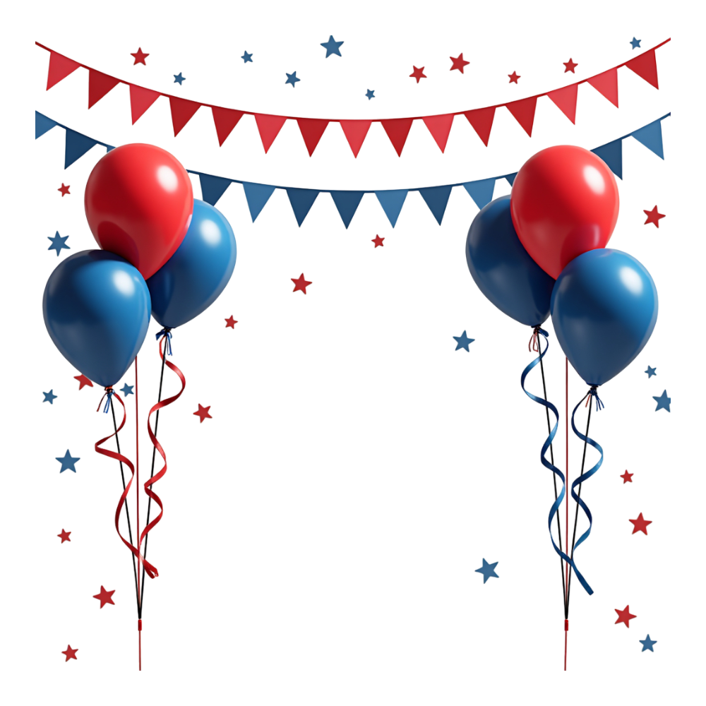 Patriotic Red & Blue Celebration Decor with Balloons, Bunting & Stars - Foundation Of Quito Day 3