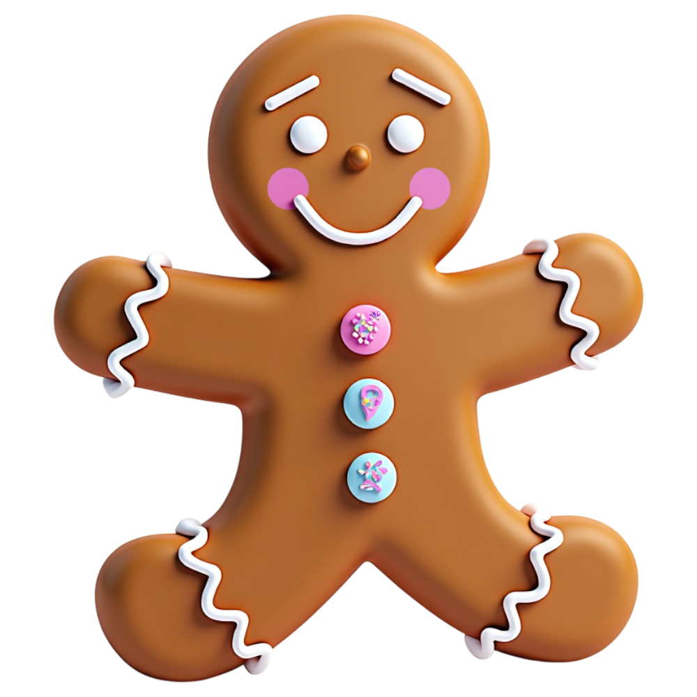 Smiling 3D Gingerbread Man Cookie Character on Black for Festive Holiday Designs - Gingerbread Decorating Day 12