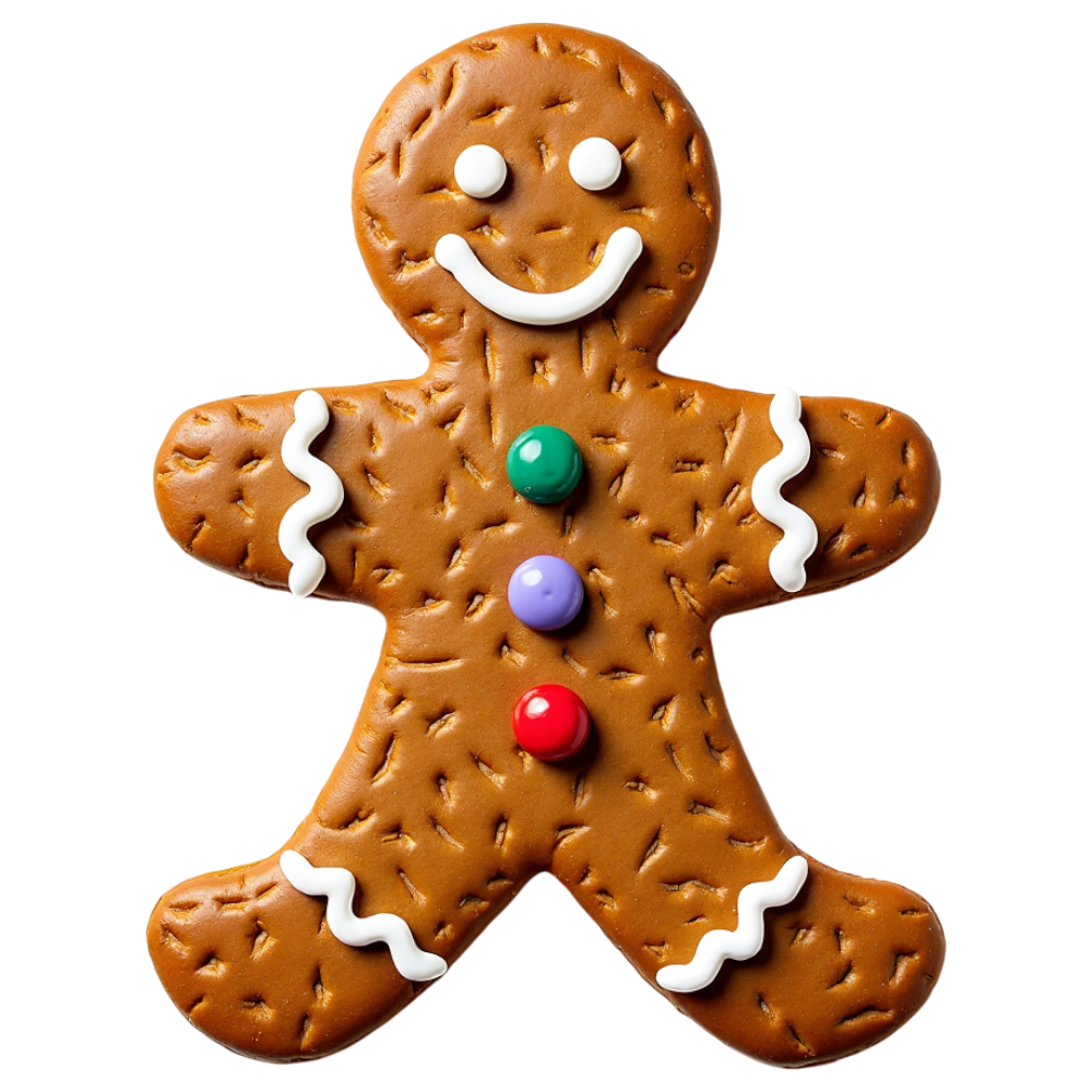 Classic Gingerbread Man Cookie Isolated on Black, Festive Holiday Season Treat - Gingerbread Decorating Day 13