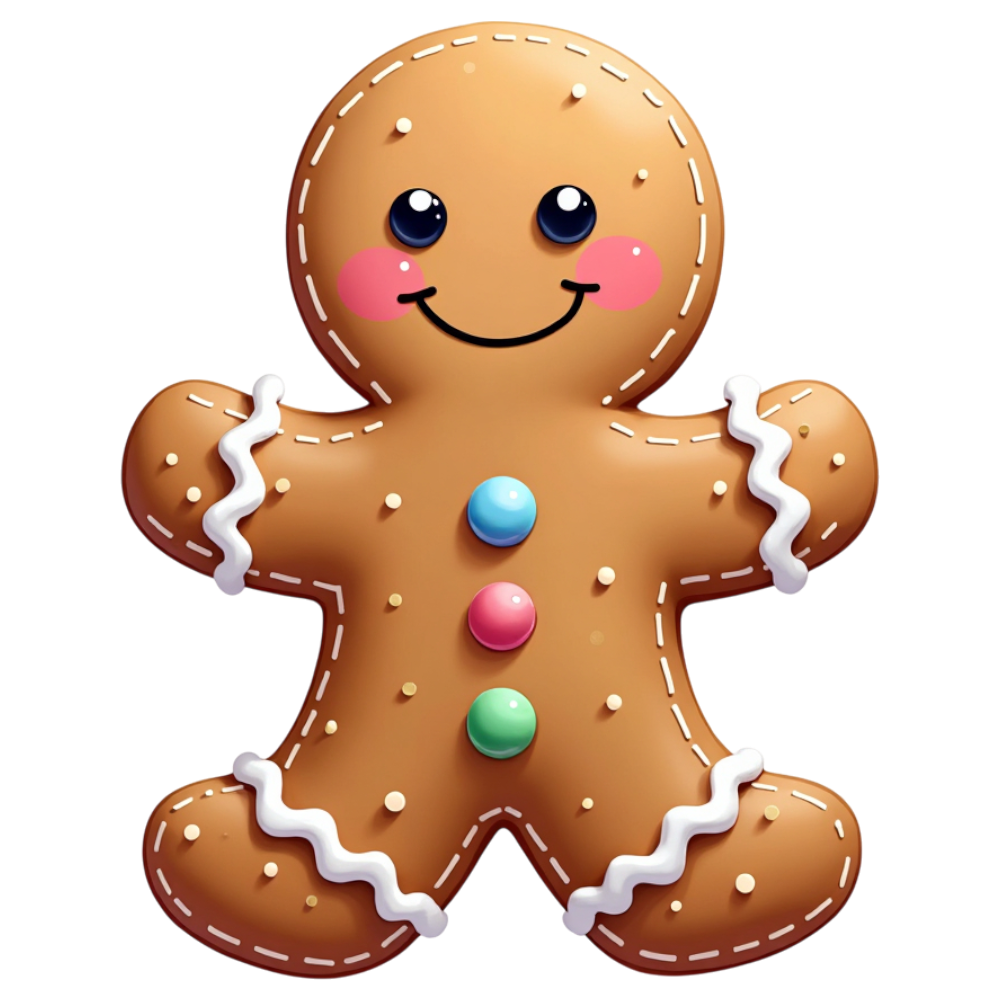 Smiling Gingerbread Man Cookie with Colorful Buttons and Icing - Gingerbread Decorating Day 14