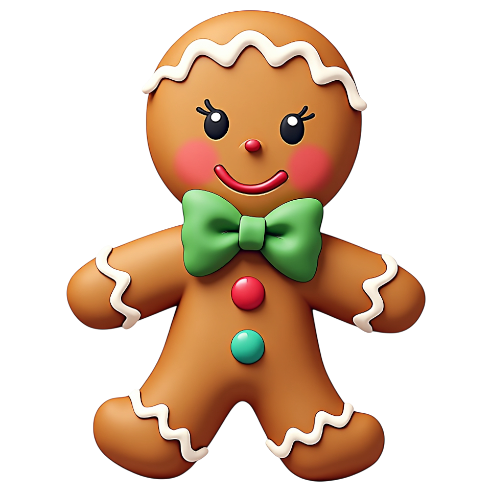 Gingerbread Person with Green Bow Tie - Holiday Season Sweet Treat - Gingerbread Decorating Day 16