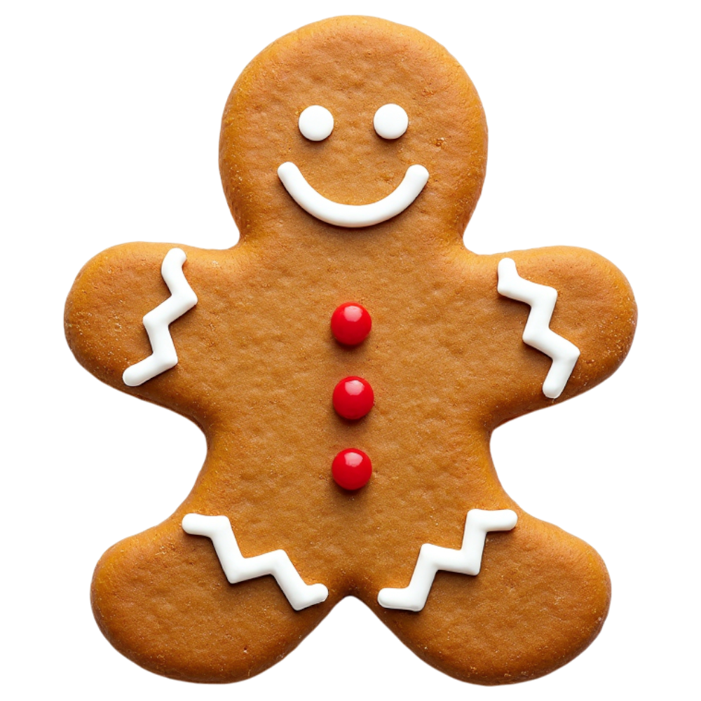 Smiling Gingerbread Man Cookie Isolated on Black - Gingerbread Decorating Day 17