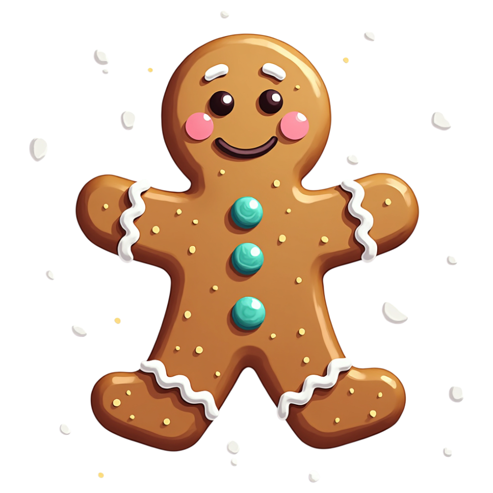 Festive Gingerbread Man Cookie Illustration with Icing Details for Holiday Celebrations - Gingerbread Decorating Day 2
