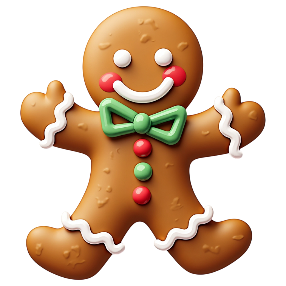 Smiling Gingerbread Man 3D Render. Festive Holiday Cookie with Icing. Christmas Season Sweet Treat. - Gingerbread Decorating Day 21