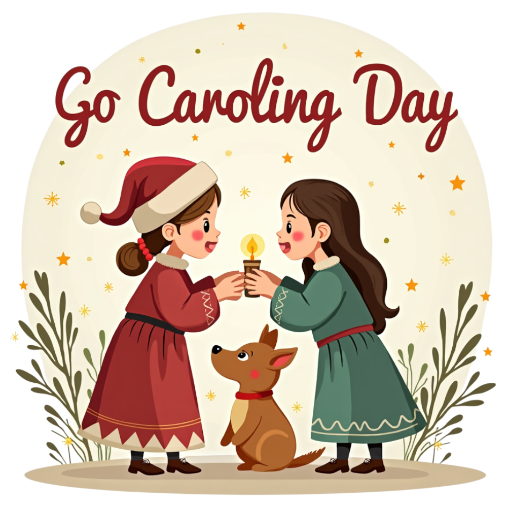 Go Caroling Day Celebration with Festive Children and Dog Holding Candle Illustration - Go Caroling Day 16