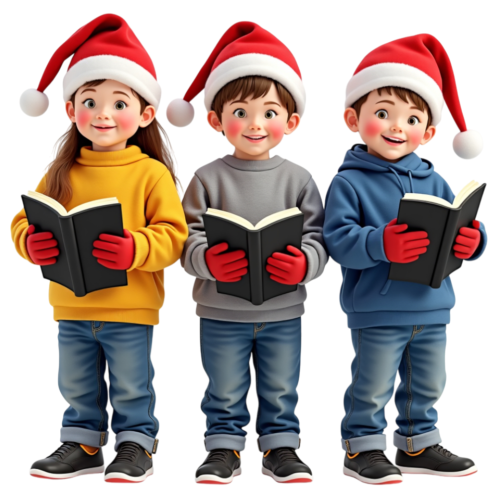 Smiling Kids in Santa Hats Singing Christmas Carols - Go Caroling Day 2
