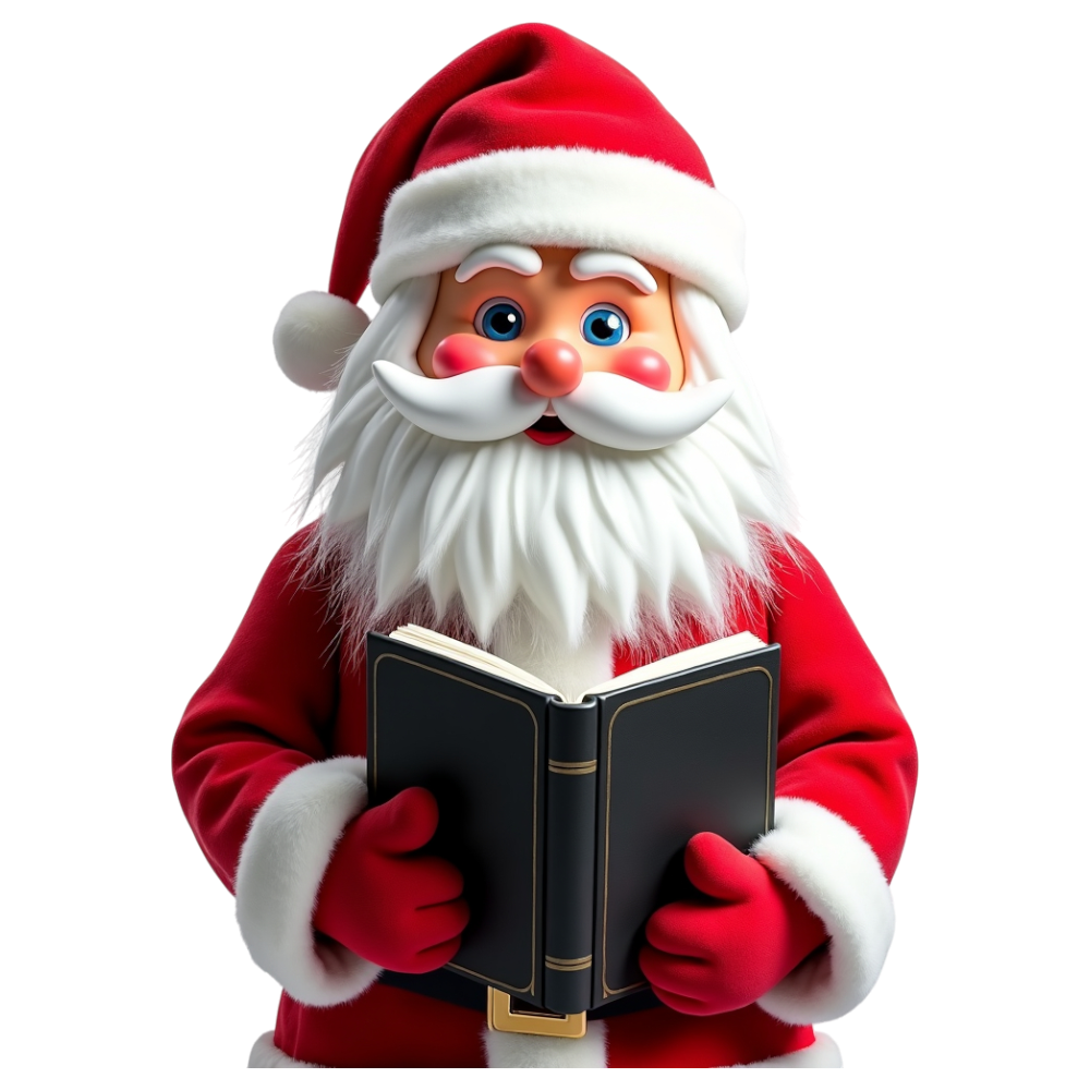 Festive Santa Claus Figure Reading an Open Book - Go Caroling Day 20