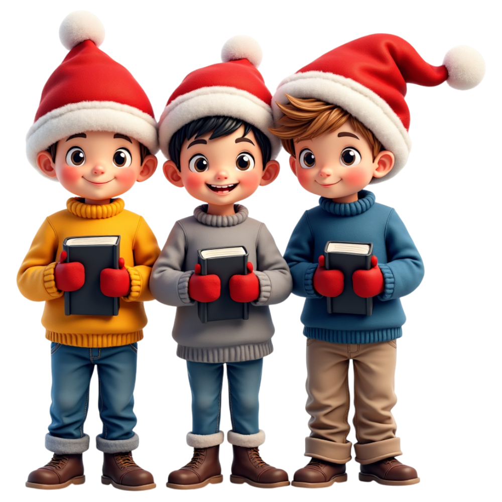 Cheerful Children in Winter Hats and Sweaters Holding Books - Go Caroling Day 8