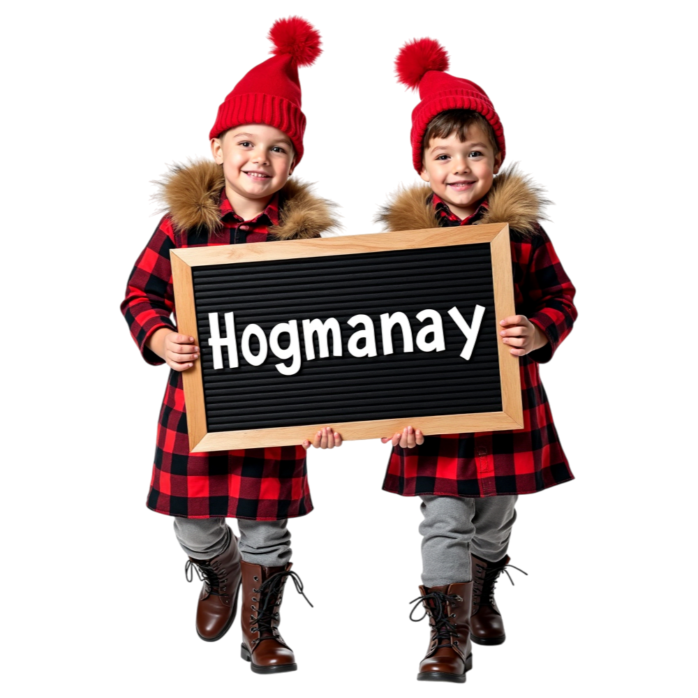 Hogmanay Celebration: Smiling Children in Winter Clothes with Message Board - Hogmanay 19