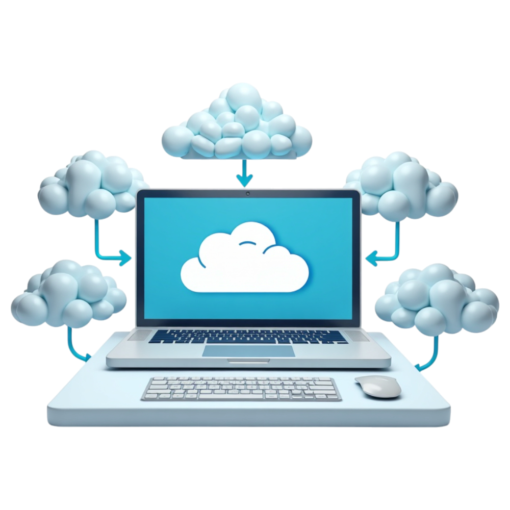 Digital Cloud Computing. Laptop with Data Flow to Networked Servers. - International Shareware Day 10