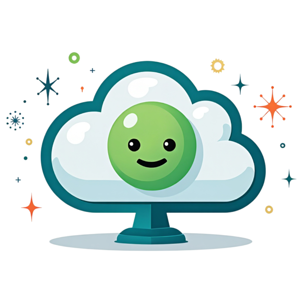 Cheerful Cloud System Icon: Digital Storage, Network Security, & Virtual Solutions Concept - International Shareware Day 18